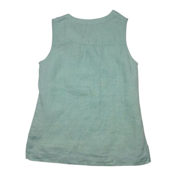 Talbots 100% Linen Tank Top Women's XS Green Sleeveless Split Neck Beach Preppy - Picture 2 of 8
